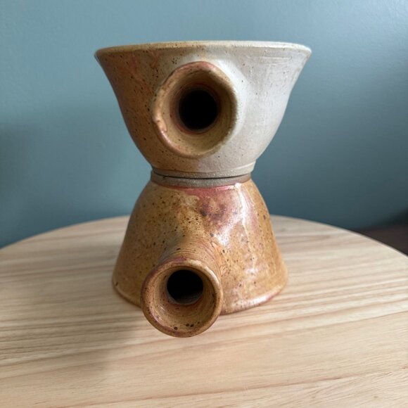 2 Vintage Studio Hand Thrown Handled Soup/Chili Bowls Tan Brown Rust Rustic - Picture 6 of 10